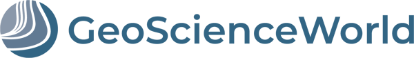 GeoScienceWorld logo in blue and white, horizontal placement